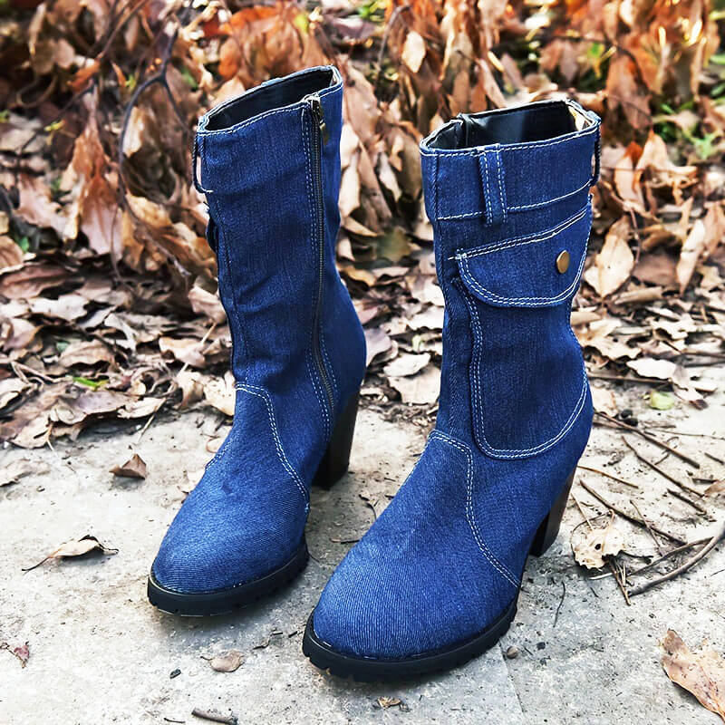 Schicke Denim-Stiefel mit hohem Absatz