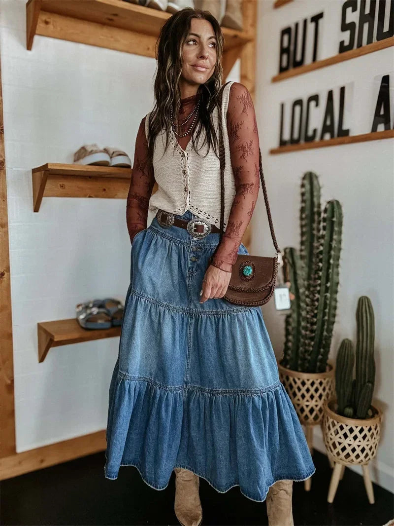 Layla Denim Maxi Skirt