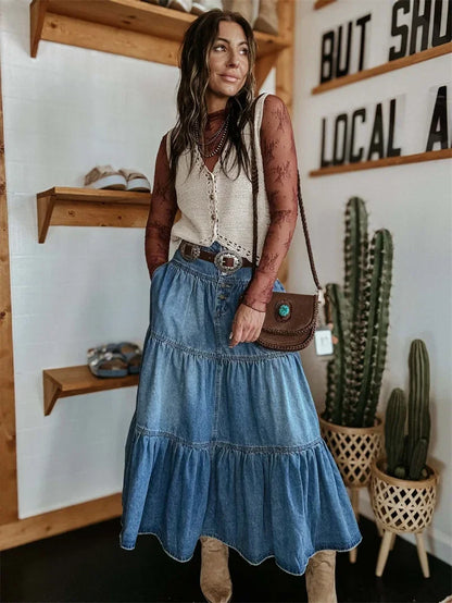 Layla Denim Maxi Skirt