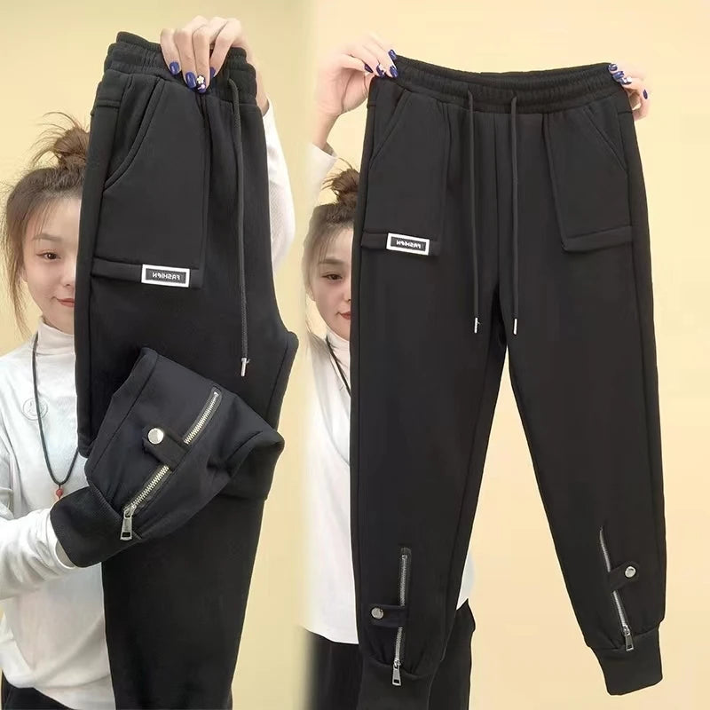 High-Waist Velvet Joggers