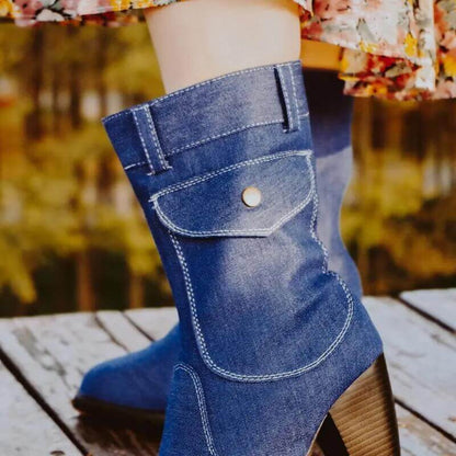 Schicke Denim-Stiefel mit hohem Absatz