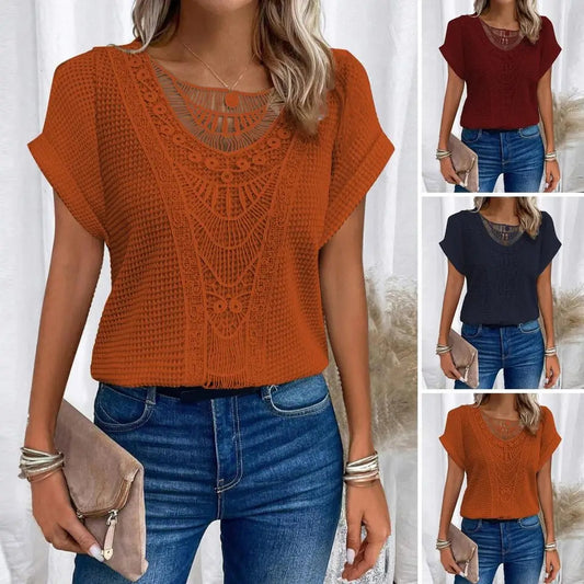 Lace-Accented Crew Neck Tee