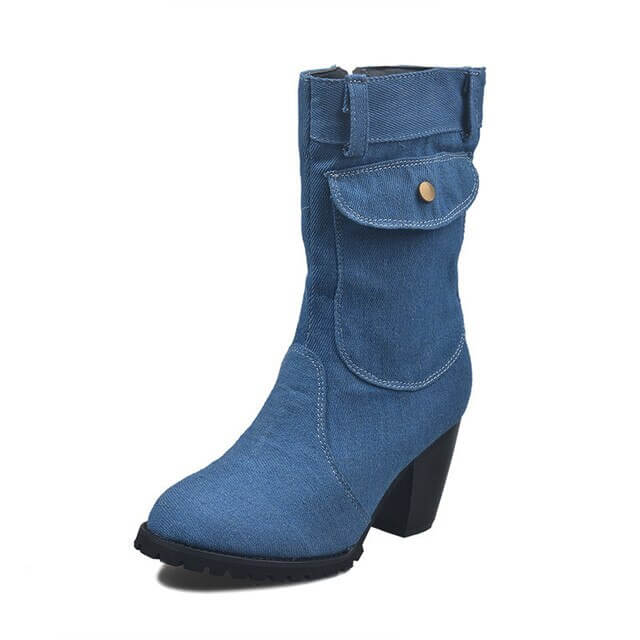 Denim chique laarzen met hoge hak